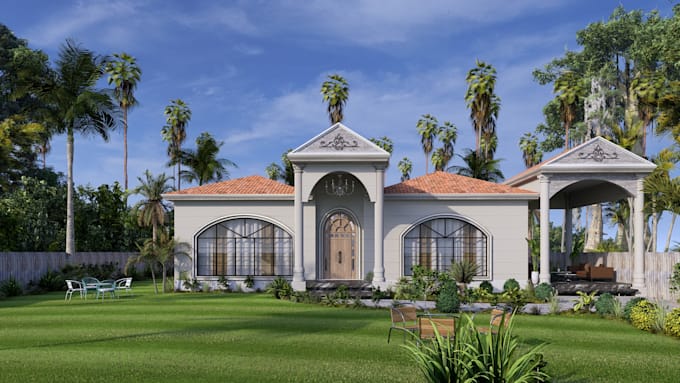 design villa , farmhouse , house interior and exterior
