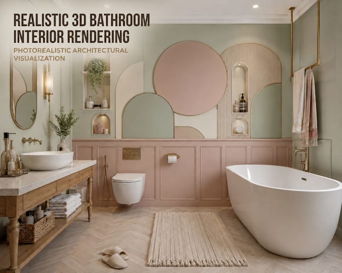 do 3d interior design and rendering for bedroom and bathroom