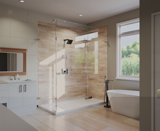 create and realistic render your 3d bathroom design