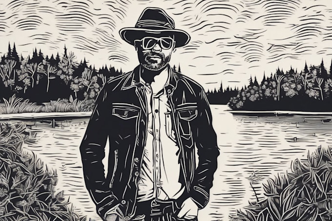 make custom portrait in linocut style