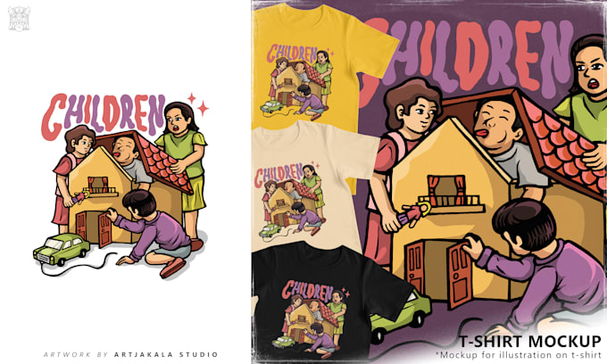 create illustration in cute style children for t shirt merchandise