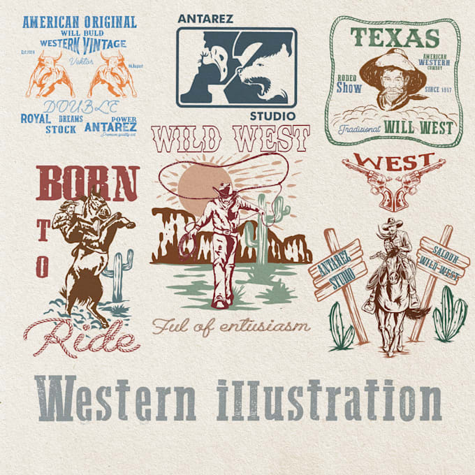 draw western vintage for logo and illustration