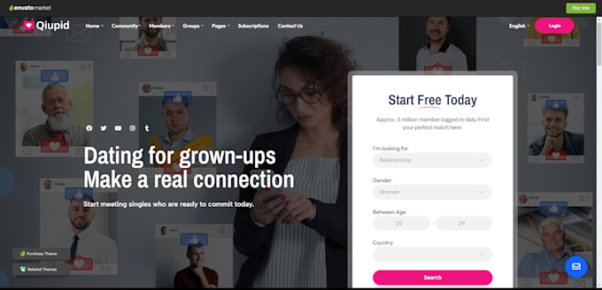 create a dating website with the qiupid theme, youzify and buddypress