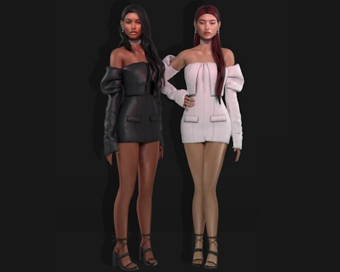 do 3d second life character, 3d clothing mesh with  3d textures, rig it