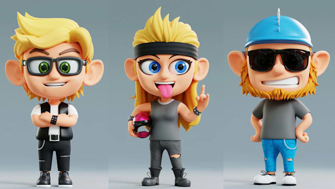 design 3d cute character, mascot, cartoon character for game and animation
