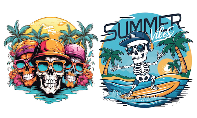 create hand drawn custom skull summer skeleton  beach logo