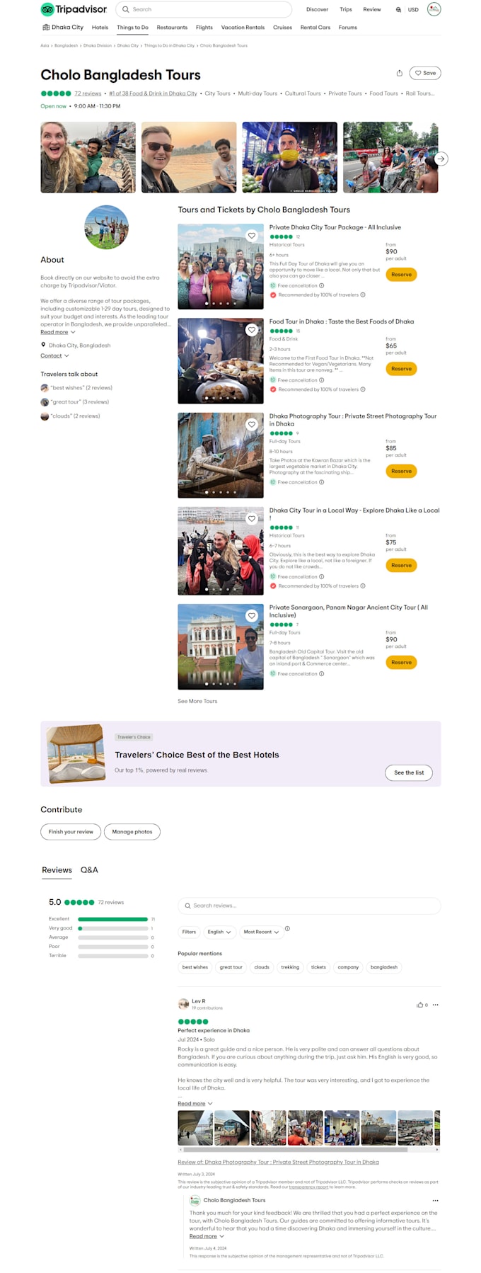 create a tripadvisor business page for tour and restaurant