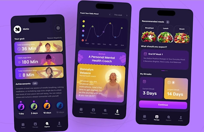 build mental health app, therapy app, meditation app and website with ai models
