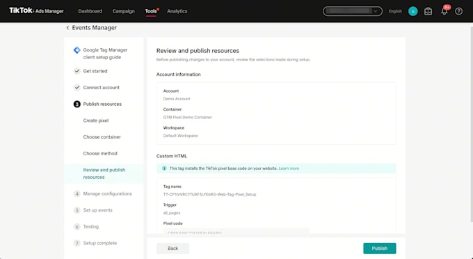 set facebook pixel, google ads, tiktok snapchat, pinterest conversion tracking