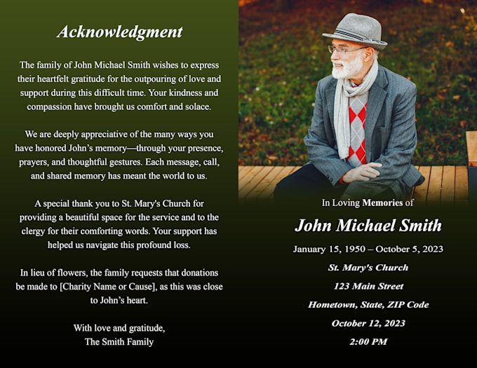 design obituary funeral program, memorial program, obituary program