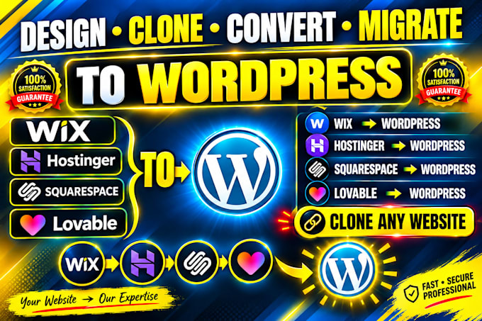 design, clone or migrate wix squarespace hostinger, lovable to wordpress website