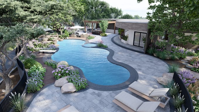 do landscape design, backyard, garden, patio designs, 3d modeling, and rendering