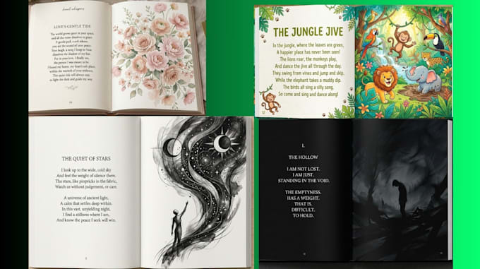 design, format poetry book, novel story  illustration, kdp poem book, memoir