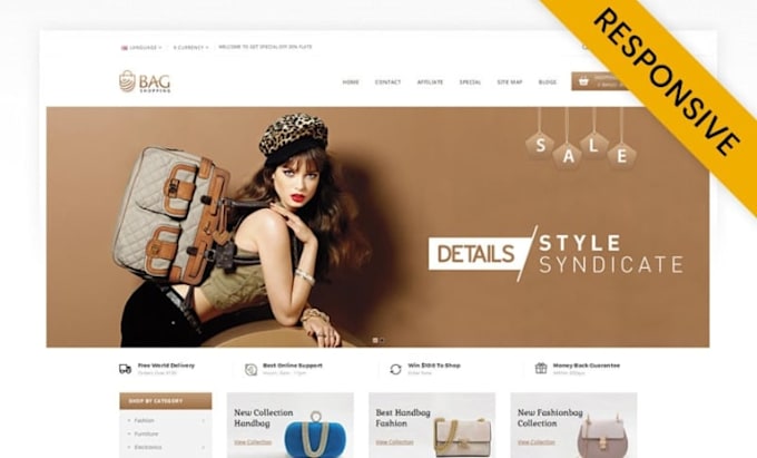 design profitable backpack website handbag luggage shopify bag store design
