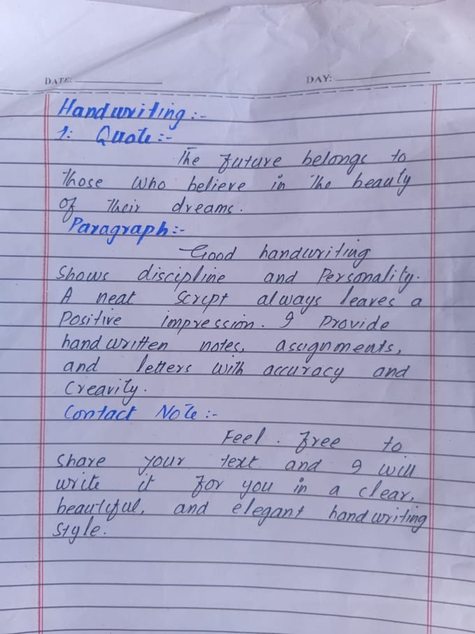 write notes, assignments, letters in neat and beautiful handwriting