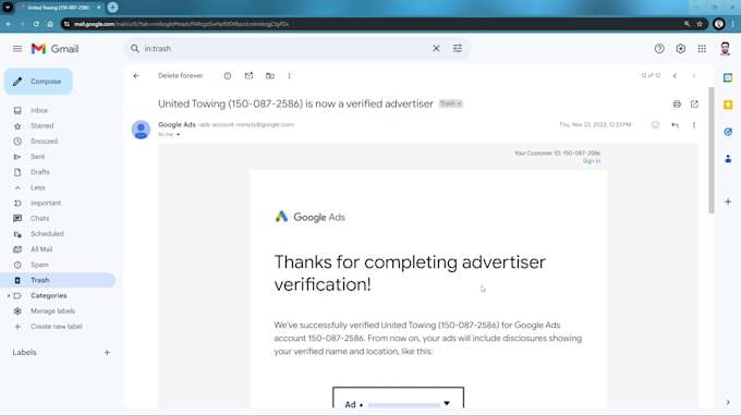 do business operations verification of google ads