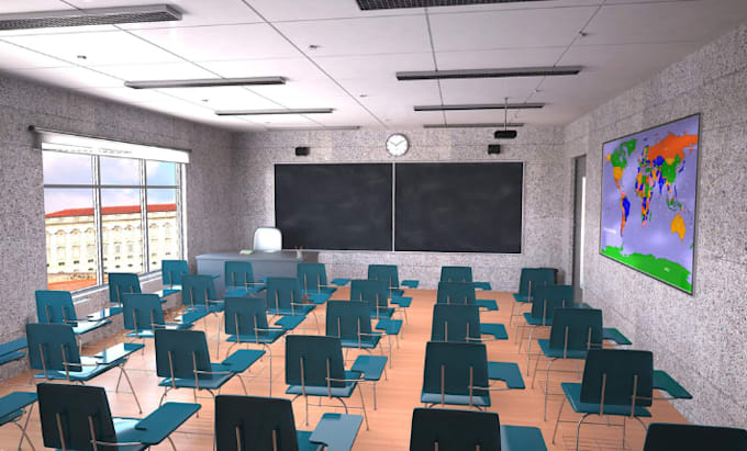do 3d school, 3d classroom, 3d institution environment, 3d library design