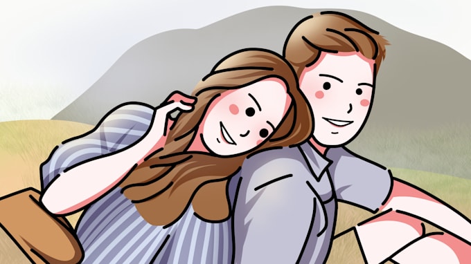 draw cute couple portrait and illustration from your photo