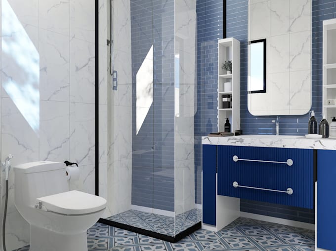 do 3d interior design of bathroom
