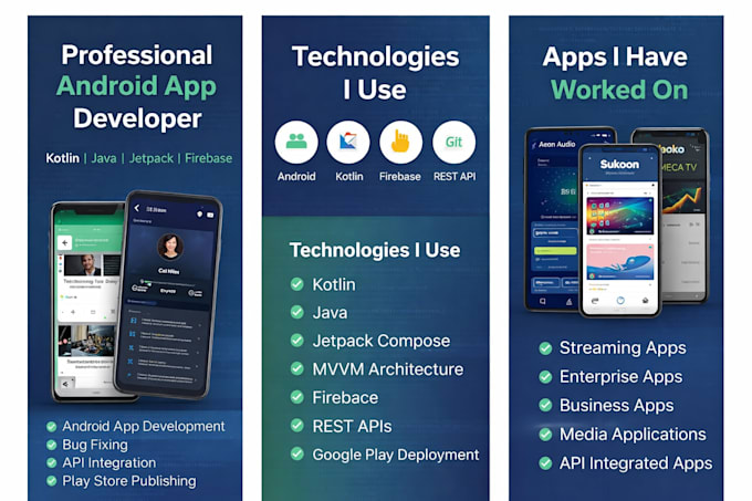 develop a professional android app using kotlin or java