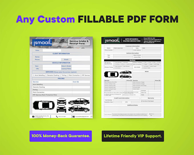 create fillable PDF form, questionnaire, intake, order form design