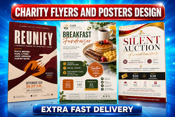 design charity, church and fundraising flyer for nonprofit