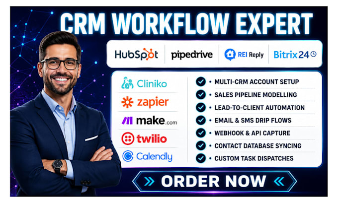 setup hubspot rei reply crm automation pipedrive bitrix24 clixlo crm workflow