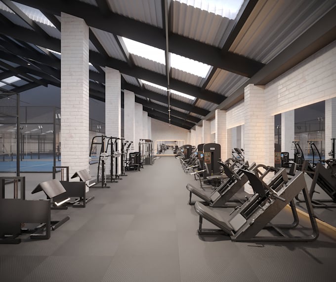 render 3d apartment interior of a gym