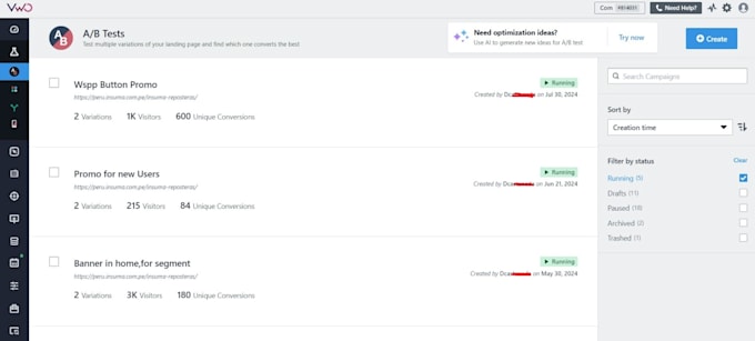 develop and build ab test with vwo,insider,convert,optimiz,etc using HTML,CSS,js