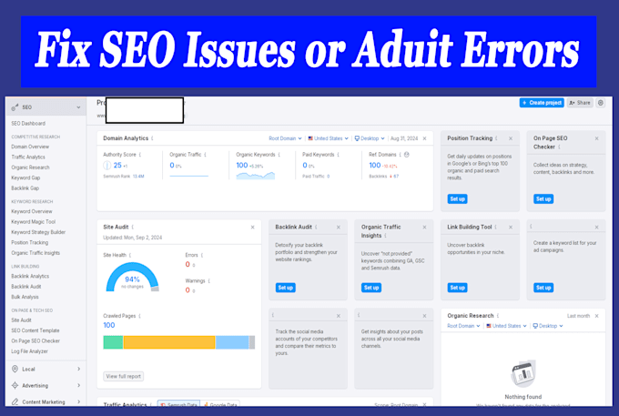 fix semrush, search console, ahref, moz, technical seo audit errors or issues