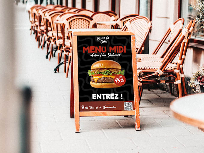 design professional sidewalk sign, sandwich board, and a frame sign