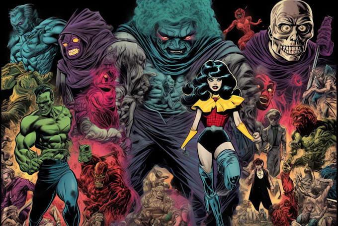 create a vintage horror comics artwork illustration