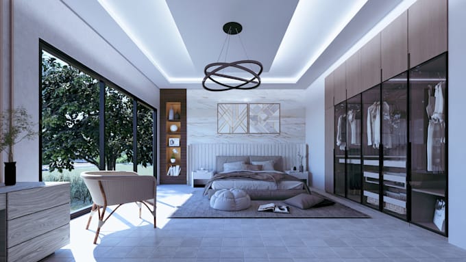 create a stunning 3d render for your modern bedroom interior design
