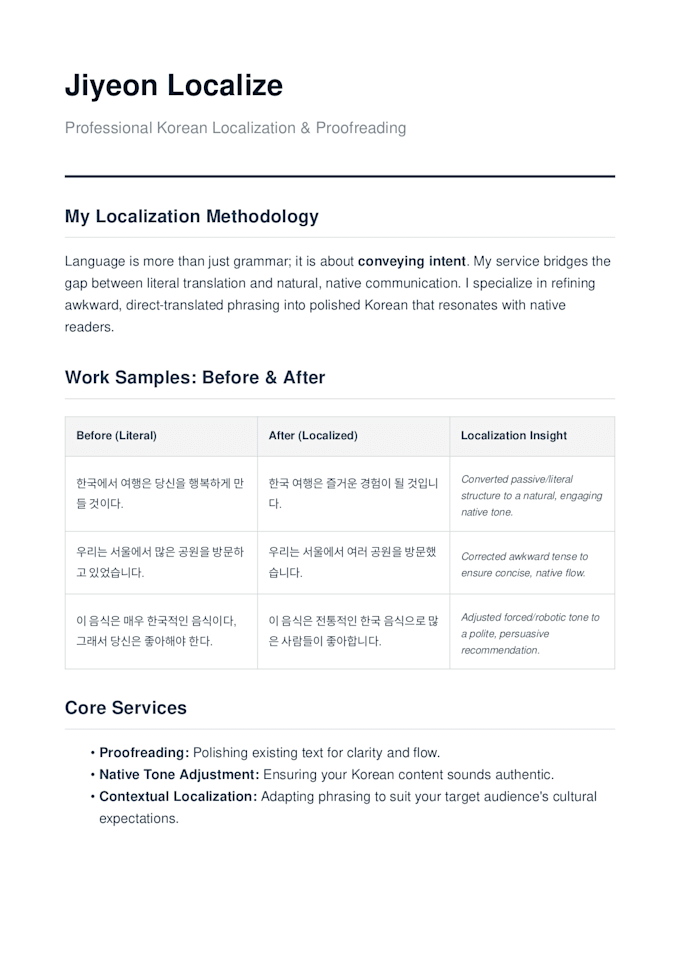 provide expert korean localization and proofreading