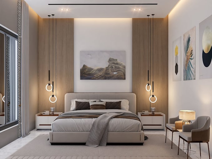 do bedroom interior design and 3d rendering