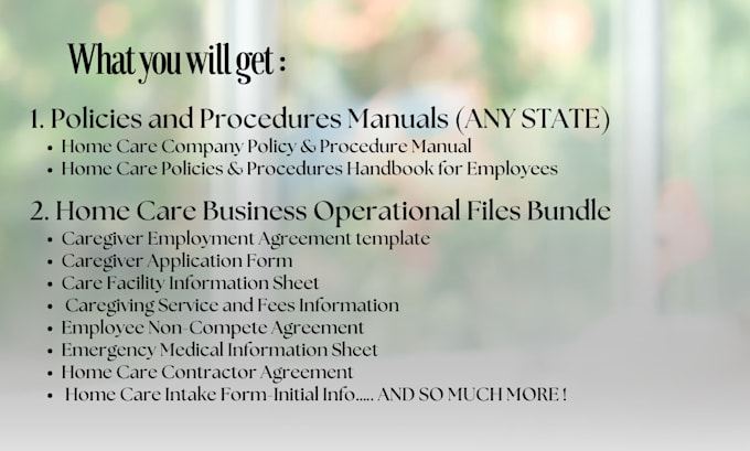 Provide home care business documents and templates by Therightplace21