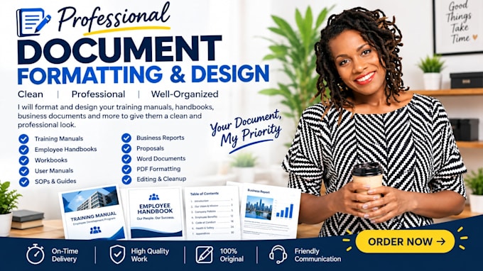 format and design professional training manual, handbook, and business document