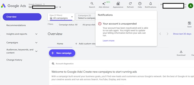 reactivated your suspended google ads account within 1 day