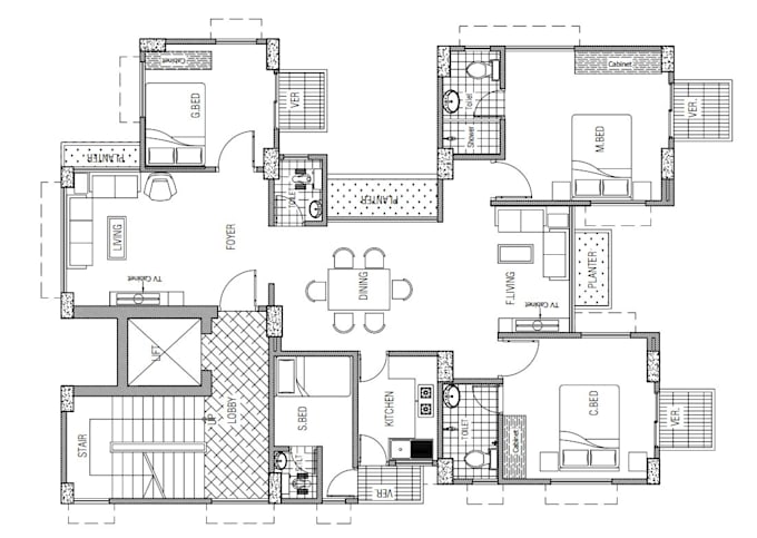 Draft autocad 2d architectural floor plan drawing, elevation by ...