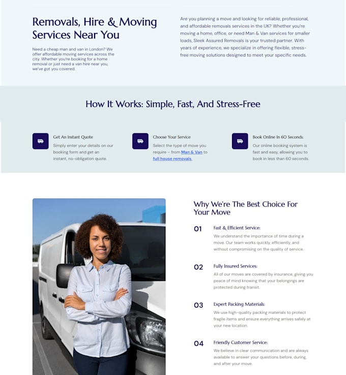 develop a man and van, logistics and courier website