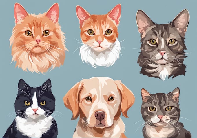 draw dog cat pet portrait vector illustration