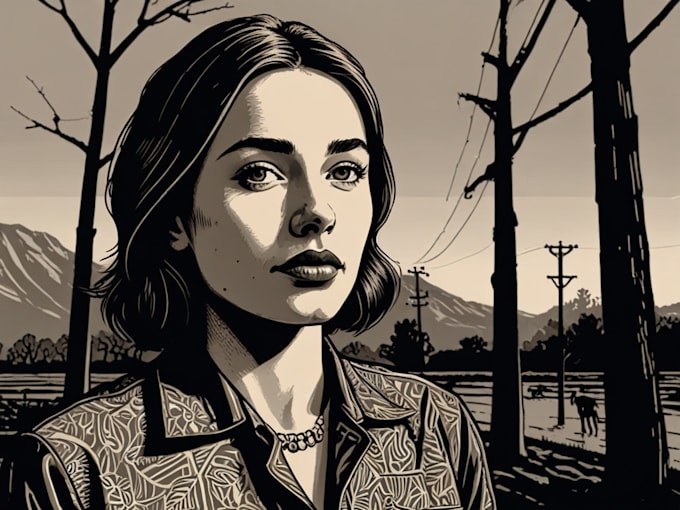 draw a custom portrait in linocut style