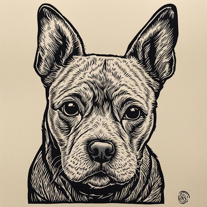 draw a pet portrait using linocut style