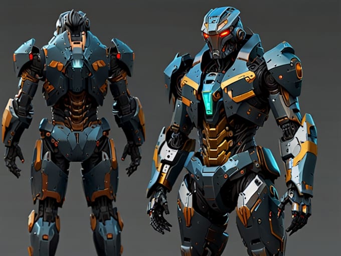 create a complete robot mecha character illustration