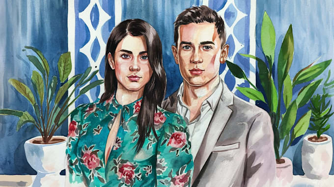 create amazing watercolor couple portrait