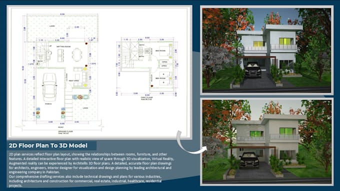 draw architecture 2d, and 3d floor plan and rendering