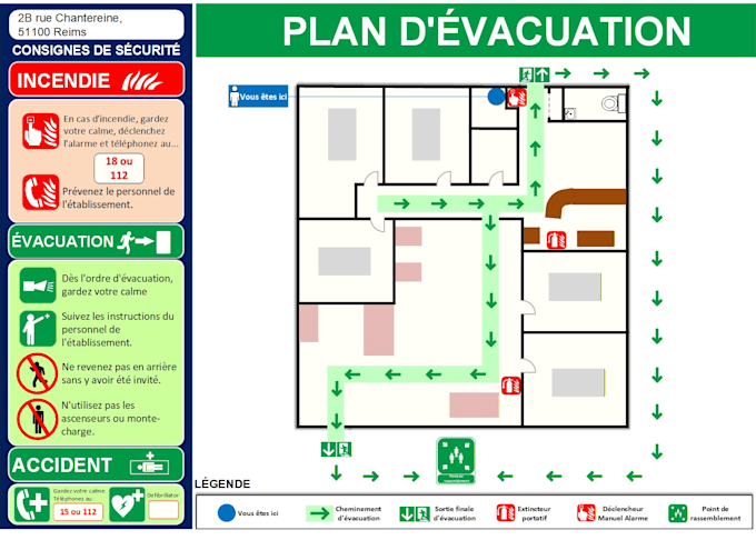 create fire safety plan, evacuation plan, emergency exit