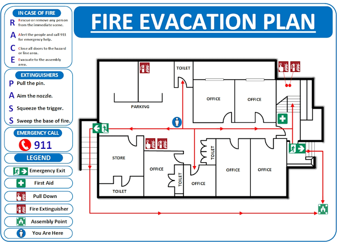 create fire safety plan, evacuation plan, fire hydrant