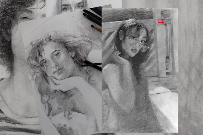 draw custom hand drawn charcoal portrait