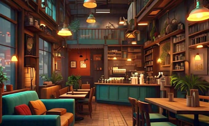 do 3d cgi retail store, café, 3d bar, 3d restaurant, 3d with 3d rendering